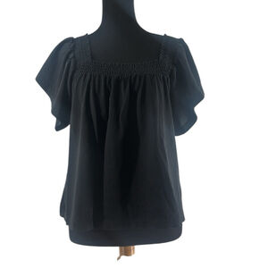J.Crew Black shirt square neck smoked flowy minimalist sz sm
